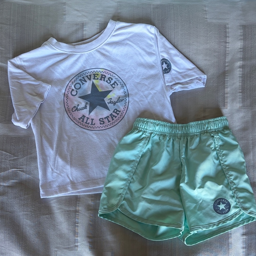 Converse All Star White Tee and Aqua Shorts Set